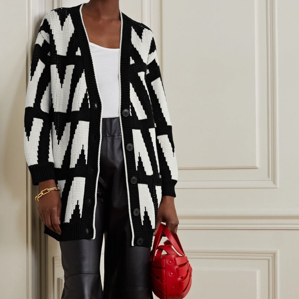 Valentino V logo print black and white oversized cardigan